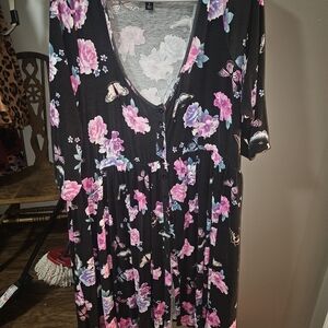 Floral Black Dress with Pink and Purple Accents